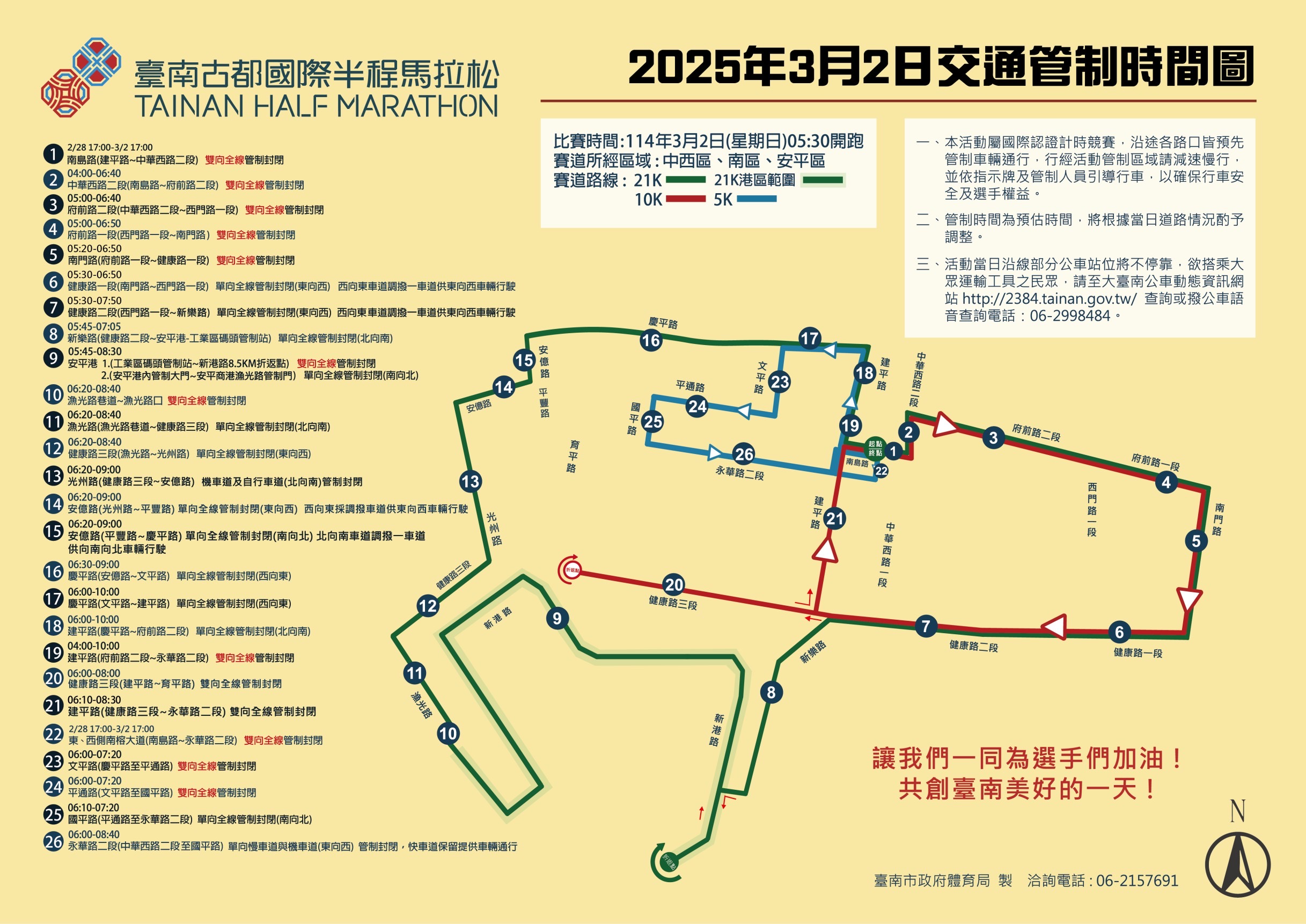 本週日（2日）2025臺南古都國際半程馬拉松舉行 請用路人注意路況提早改道