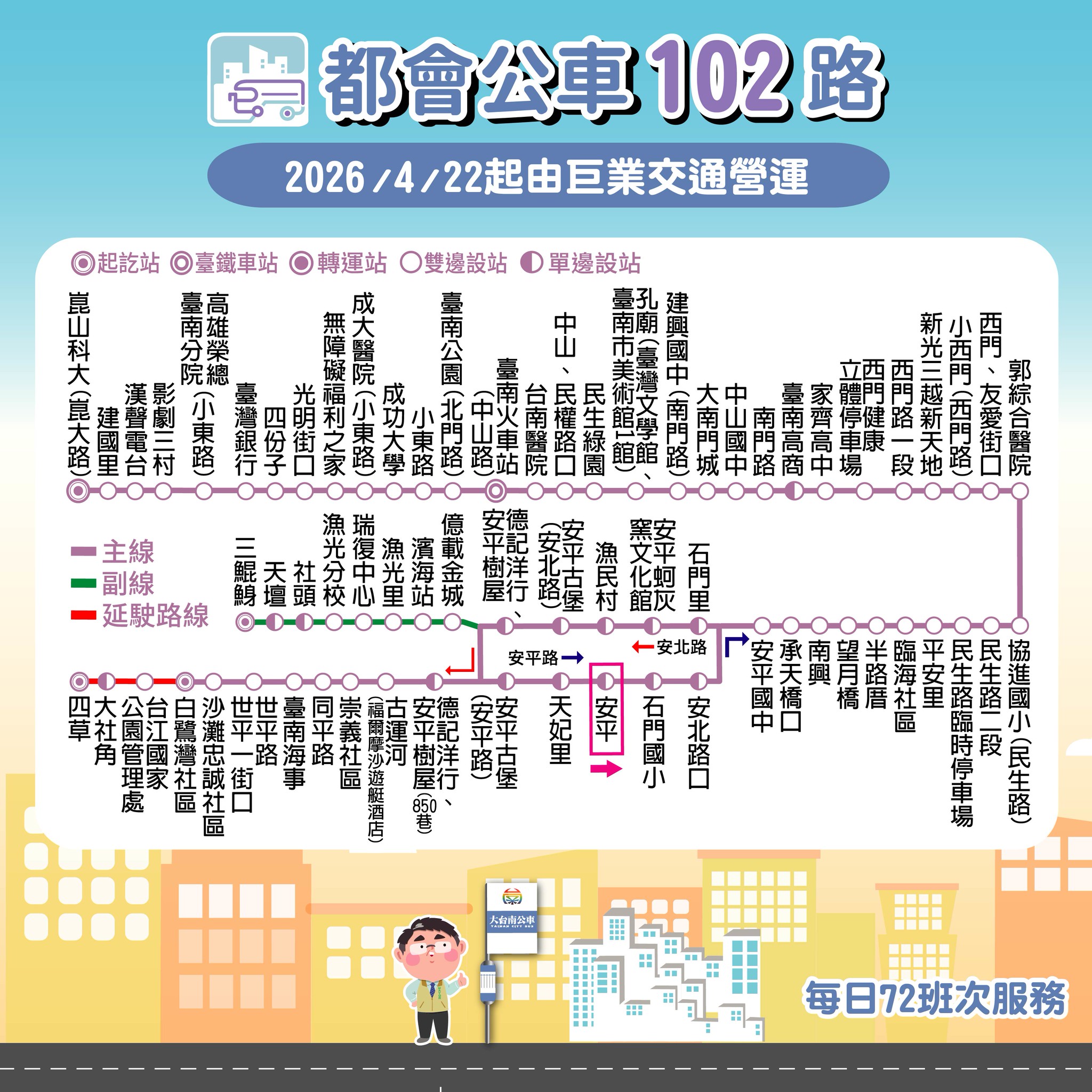 大台南公車都會公車102線於4月22日正式上線服務。