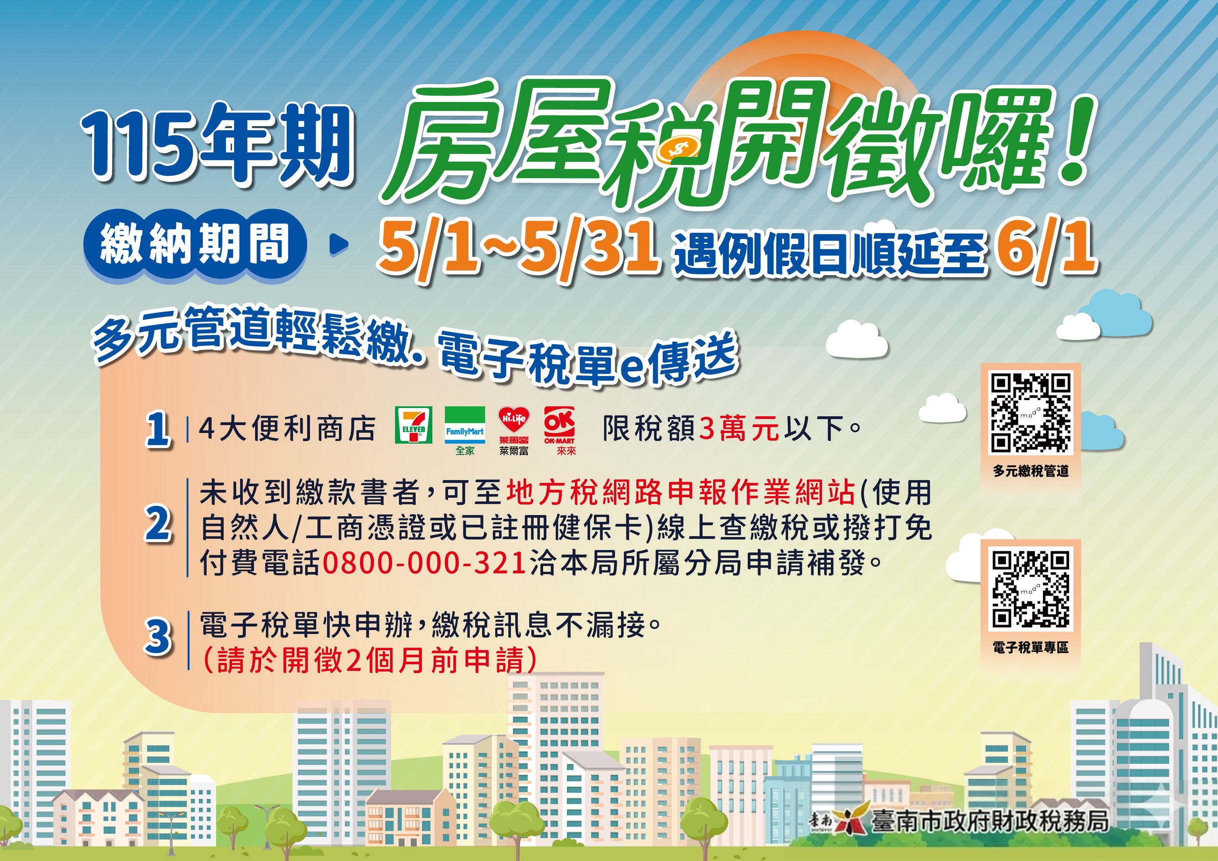 房屋稅開徵啟事：台南市繳稅管道升級，數位繳費選項多元化
